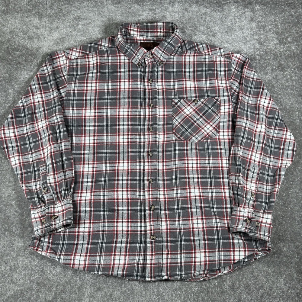 Ranch Tough Shirt Men's XL Black Red Plaid Flannel Long Sleeve Button Up **Flaw*